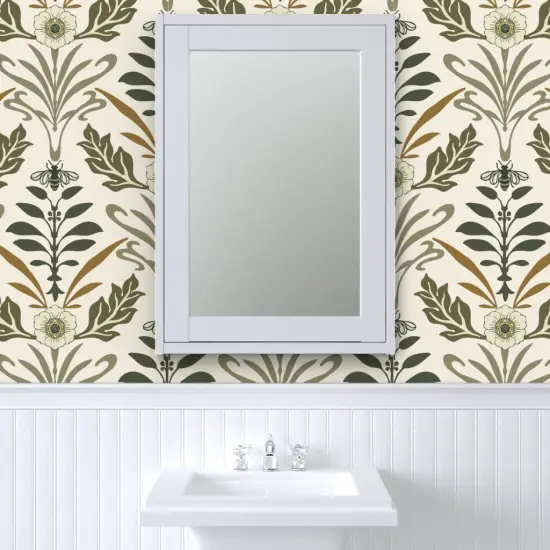 Pre-Pasted Wallpaper 2FT Wide Elegant Floral Vintage Inspired Neutral Nature Large Scale Art Nouveau Custom Pre-pasted Wallpaper by Spoonflower {6}