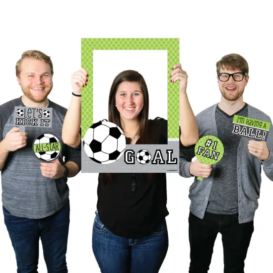 Big Dot of Happiness Goaaal - Soccer - Birthday Party or Baby Shower Selfie Photo Booth Picture Frame and Props - Printed on Sturdy Material {1}