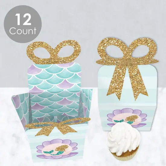 Big Dot of Happiness Let's Be Mermaids - Square Favor Gift Boxes - Baby Shower or Birthday Party Bow Boxes - Set of 12 {4}