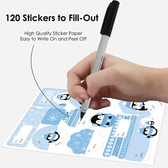 Big Dot of Happiness Winter Penguins - Assorted Holiday and Christmas Party Gift Tag Labels - To and From Stickers - 12 Sheets - 120 Stickers {4}