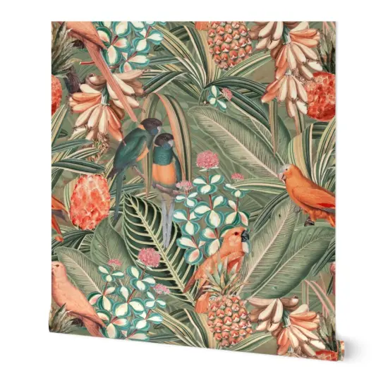 Peel & Stick Wallpaper 2FT Wide Tropical Vintage Jungle Victorian Redout&radic;&copy; Antique Floral Botanical Custom Removable Wallpaper by Spoonflower {7}