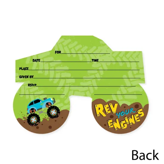 Big Dot of Happiness Smash and Crash - Monster Truck - Shaped Fill-In Invitations - Boy Birthday Party Invitation Cards with Envelopes - Set of 12 {6}