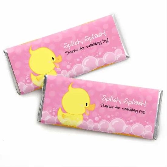 Big Dot of Happiness Pink Ducky Duck - Candy Bar Wrappers Girl Baby Shower or Birthday Party Favors - Set of 24 {1}