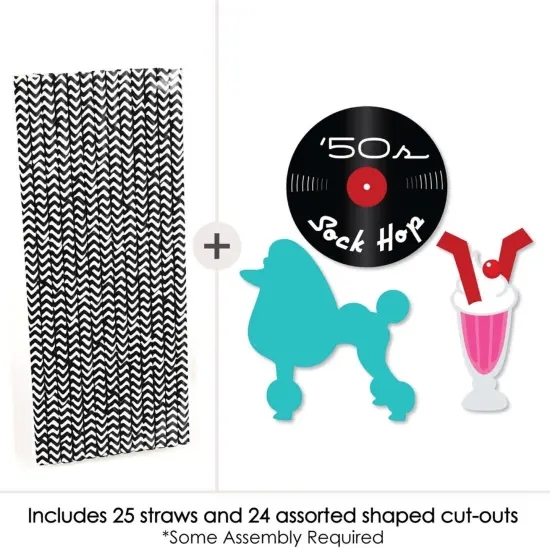 Big Dot of Happiness 50's Sock Hop - Paper Straw Decor - 1950s Rock N Roll Party Striped Decorative Straws - Set of 24 {3}