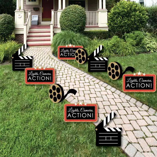 Big Dot of Happiness Red Carpet - Clapboard and Film Reel Lawn Decorations - Outdoor Movie Night Party Yard Decorations - 10 Piece {1}
