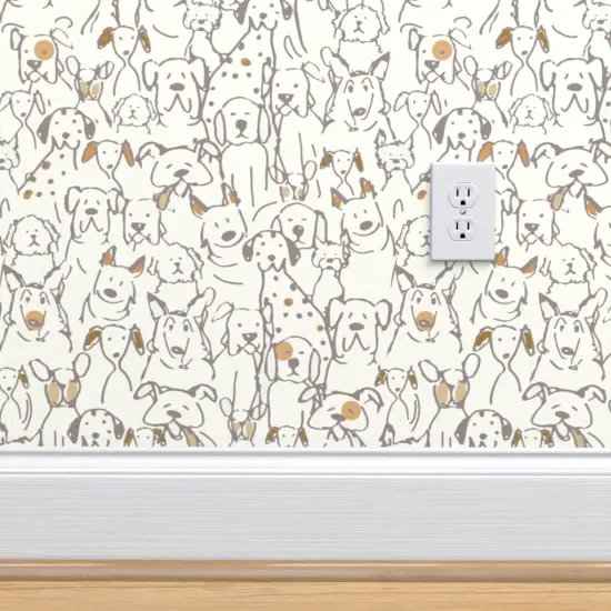 Peel & Stick Wallpaper 2FT Wide Whimsical Dog Animal Lover Rescue Line Art Neutral Dogs Puppy Pet Custom Removable Wallpaper by Spoonflower {5}
