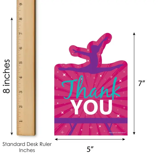Big Dot of Happiness Tumble, Flip & Twirl - Gymnastics - Shaped Thank You Cards - Birthday Party Thank You Note Cards with Envelopes - Set of 12 {7}