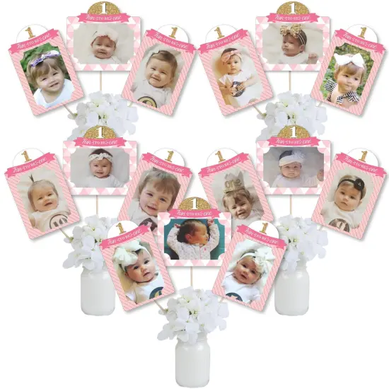 Big Dot of Happiness 1st Birthday Girl - Fun to be One - First Birthday Party Picture Centerpiece Sticks - Photo Table Toppers - 15 Pieces {1}