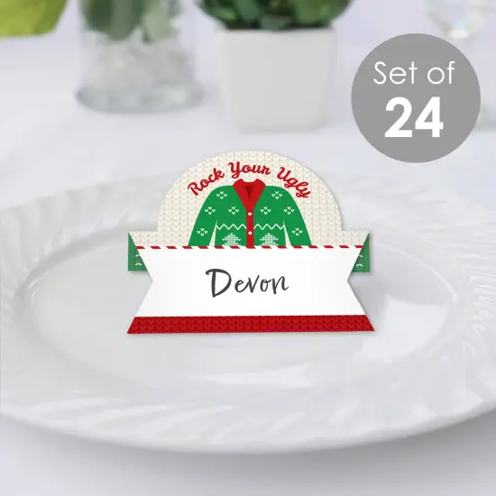 Big Dot of Happiness Ugly Sweater - Holiday and Christmas Party Tent Buffet Card - Table Setting Name Place Cards - Set of 24 {3}