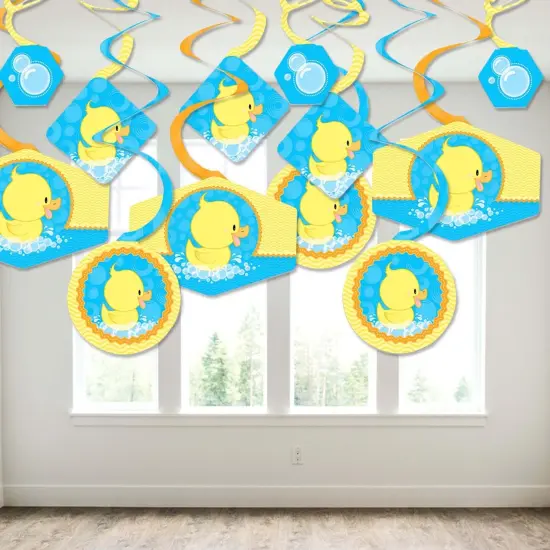 Big Dot of Happiness Ducky Duck - Baby Shower or Birthday Party Hanging Decor - Party Decoration Swirls - Set of 40 {4}
