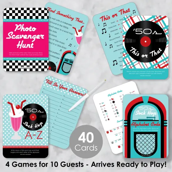 Big Dot of Happiness 50&rsquo;s Sock Hop - 4 1950s Rock N Roll Party Games - 10 Cards Each - Gamerific Bundle {3}