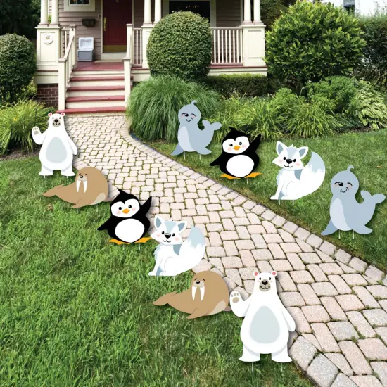 Big Dot of Happiness Arctic Polar Animals - Polar Bear Seal Penguin Walrus & Fox Lawn Decor - Outdoor Baby Shower or Birthday Party Yard Decor - 10 Pc {1}