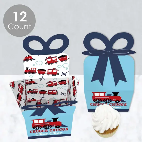 Big Dot of Happiness Railroad Party Crossing - Square Favor Gift Boxes - Steam Train Birthday Party or Baby Shower Bow Boxes - Set of 12 {4}