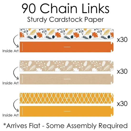 Big Dot of Happiness Happy Thanksgiving - 90 Chain Links and 30 Paper Tassels Decoration Kit - Fall Harvest Party Paper Chains Garland - 21 feet {7}