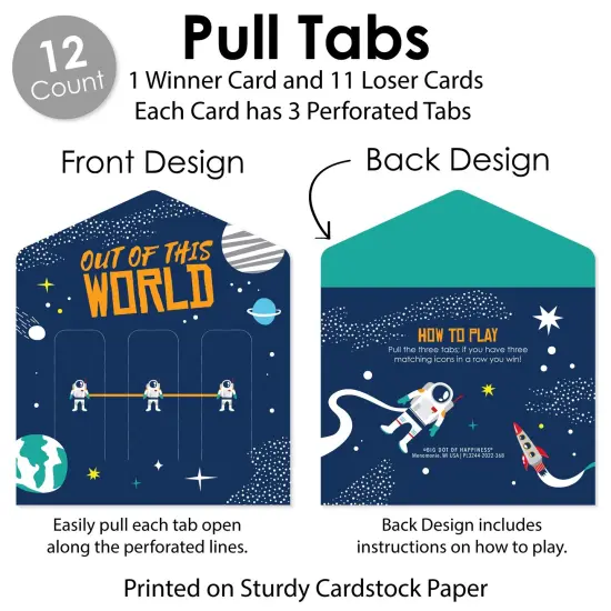 Big Dot of Happiness Blast Off to Outer Space - Rocket Ship Baby Shower or Birthday Party Game Pickle Cards - Pull Tabs 3-in-a-Row - Set of 12 {6}