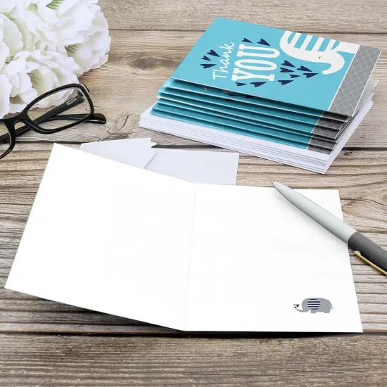 Big Dot of Happiness Blue Elephant - Boy Baby Shower or Birthday Party Thank You Cards (8 count) {6}