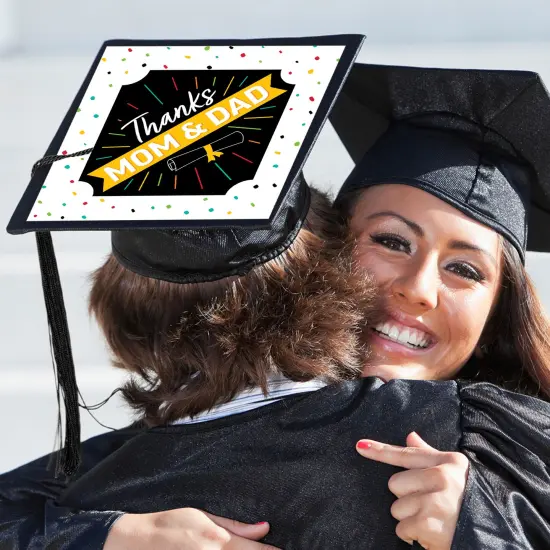 Big Dot of Happiness Thanks Mom and Dad - Graduation Cap Decorations Kit - Grad Cap Cover {3}