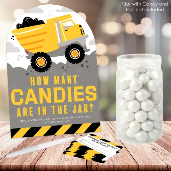 Big Dot of Happiness Dig It - Construction Party Zone - How Many Candies Baby Shower or Birthday Party Game - 1 Stand and 40 Cards Candy Guessing Game {3}