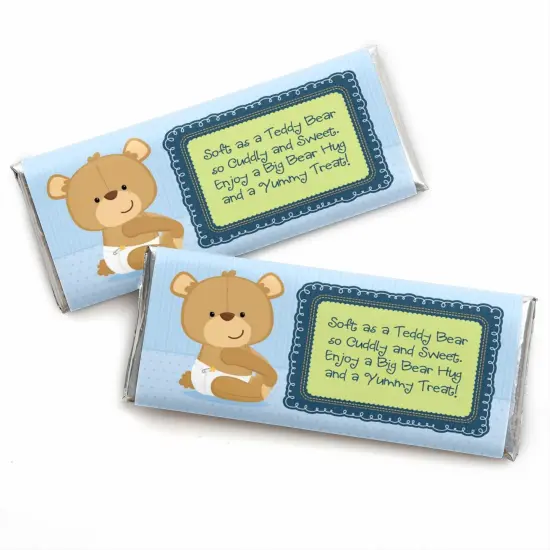 Big Dot of Happiness Boy Baby Teddy Bear - Candy Bar Wrappers Baby Shower Favors - Set of 24 {1}
