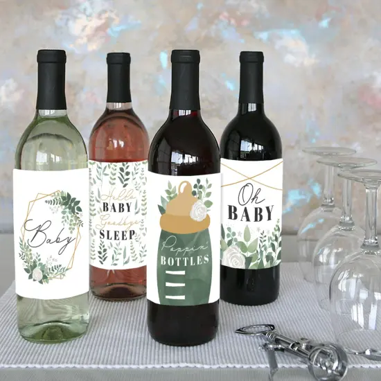 Big Dot of Happiness Boho Botanical Baby - Greenery Baby Shower Decorations for Women and Men - Wine Bottle Label Stickers - Set of 4 {4}