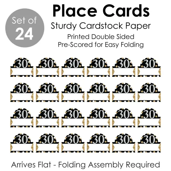 Big Dot of Happiness Adult 30th Birthday - Gold - Birthday Party Tent Buffet Card - Table Setting Name Place Cards - Set of 24 {7}