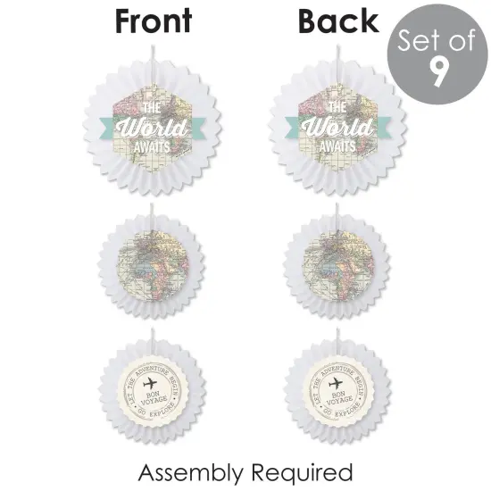 Big Dot of Happiness World Awaits - Hanging Travel Themed Party Tissue Decoration Kit - Paper Fans - Set of 9 {7}