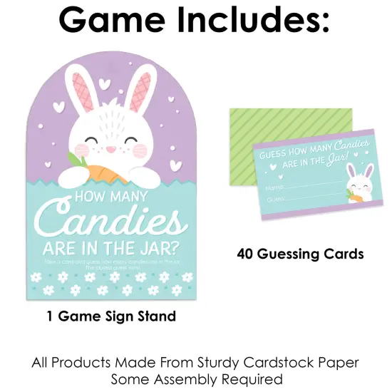 Big Dot of Happiness Spring Easter Bunny - How Many Candies Happy Easter Party Game - 1 Stand and 40 Cards - Candy Guessing Game {4}