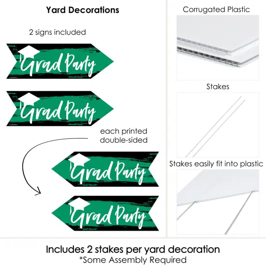 Big Dot of Happiness Green Graduation Party Sign Arrow - Double Sided Directional Yard Signs - Set of 2 {6}