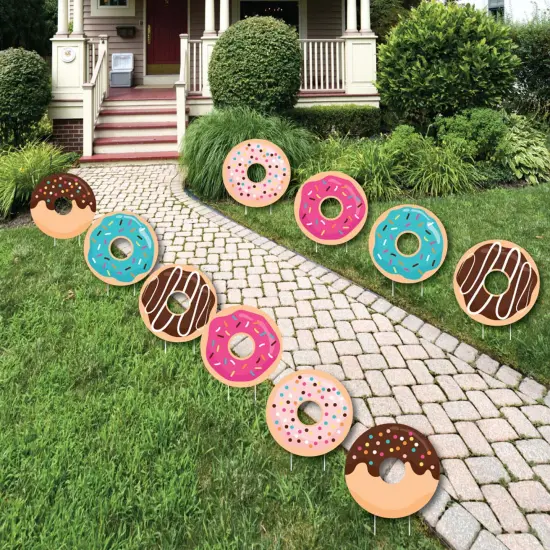 Big Dot of Happiness Donut Worry, Let's Party - Lawn Decorations - Outdoor Doughnut Party Yard Decorations - 10 Piece {1}