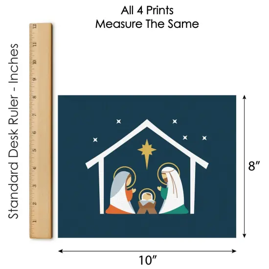 Big Dot of Happiness Holy Nativity - Unframed Manger Scene Religious Christmas Linen Paper Wall Art - Set of 4 - Artisms - 8 x 10 inches {7}