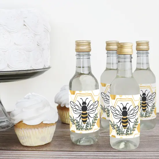 Big Dot of Happiness Little Bumblebee Mini Wine & Champagne Bottle Label Stickers Bee Baby Shower or Birthday Party Favor Gift 16 Ct {4}