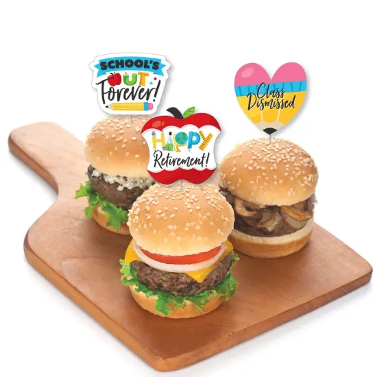 Big Dot of Happiness Teacher Retirement - Dessert Cupcake Toppers - Happy Retirement Party Clear Treat Picks - Set of 24 {4}