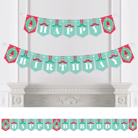 Big Dot of Happiness Elf Squad - Kids Elf Birthday Party Bunting Banner - Birthday Party Decorations - Happy Birthday {1}