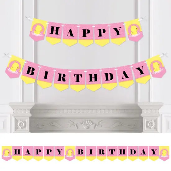 Big Dot of Happiness Pink Ducky Duck - Girl Birthday Party Bunting Banner - Pink Party Decorations - Happy Birthday {1}