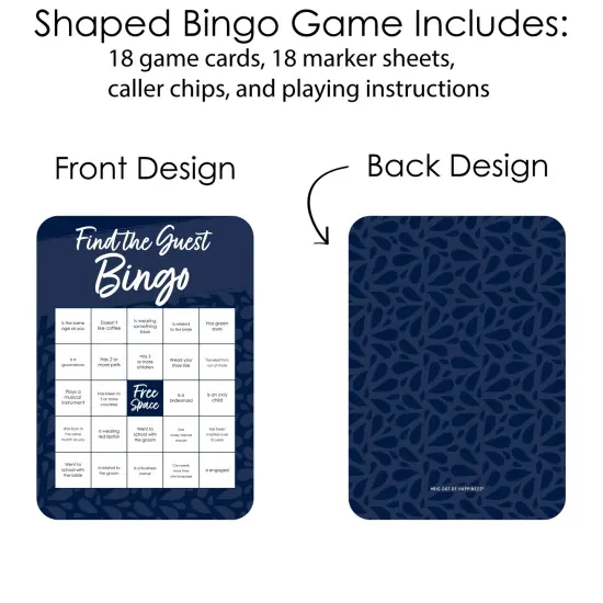 Big Dot of Happiness Navy Blue Elegantly Simple - Find the Guest Bingo Cards and Markers - Wedding & Bridal Shower Bingo GameSet of 18 {4}