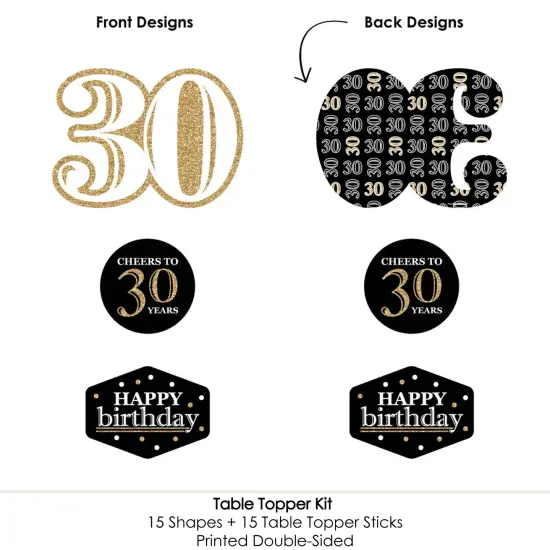 Big Dot of Happiness Adult 30th Birthday - Gold - Birthday Party Centerpiece Sticks - Table Toppers - Set of 15 {6}