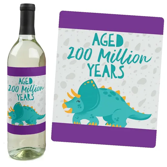Big Dot of Happiness Roar Dinosaur Girl - Dino Mite T-Rex Party Decorations for Women and Men - Wine Bottle Label Stickers - Set of 4 {3}