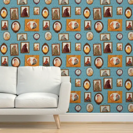 Peel & Stick Wallpaper 2FT Wide Chickens,farm animals,Portraits,family,farmhouse,vintage inspired,rooster Custom Removable Wallpaper by Spoonflower {5}