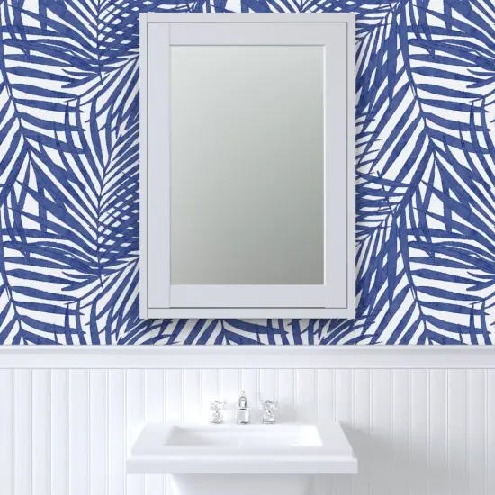 Pre-Pasted Wallpaper 2FT Wide Tropical Ferns Watercolor Tree Palm Leaves Summer Beach Paradise Custom Pre-pasted Wallpaper by Spoonflower {6}