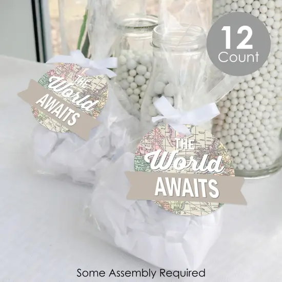 Big Dot of Happiness World Awaits - Travel Themed Party Clear Goodie Favor Bags - Treat Bags With Tags - Set of 12 {3}