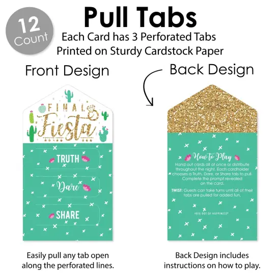 Big Dot of Happiness Final Fiesta - Last Fiesta Bachelorette Party Game Pickle Cards - Truth, Dare, Share Pull Tabs - Set of 12 {4}