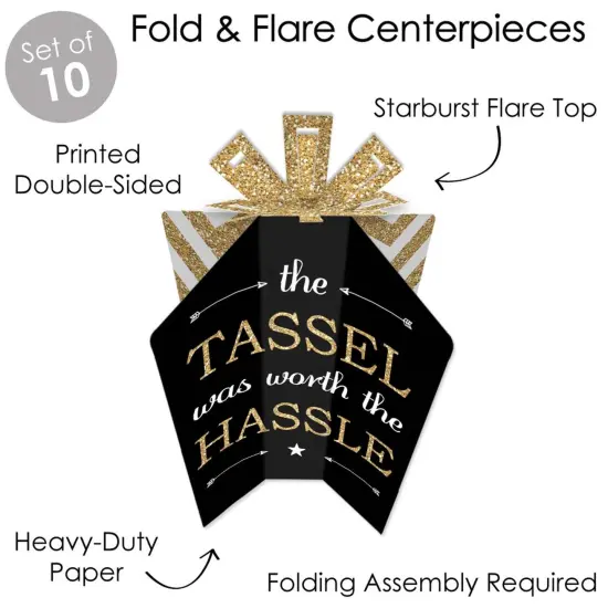 Big Dot of Happiness Gold - Tassel Worth The Hassle - Table Decorations - Graduation Party Fold and Flare Centerpieces - 10 Count {4}