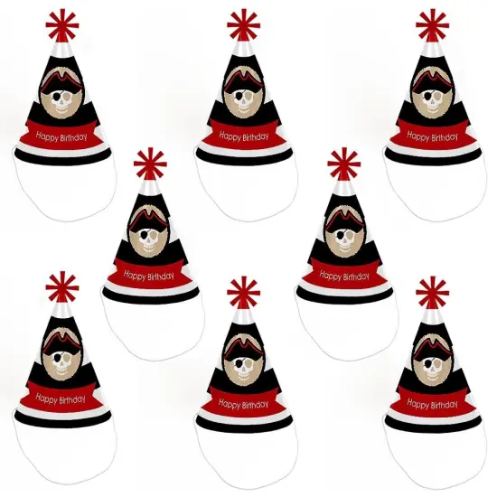 Big Dot of Happiness Beware of Pirates - Cone Pirate Happy Birthday Party Hats for Kids and Adults - Set of 8 (Standard Size) {7}