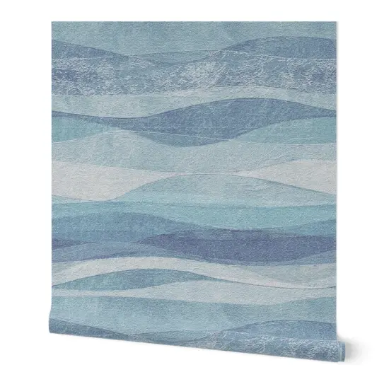 Pre-Pasted Wallpaper 2FT Wide abstract ocean wave,coastal nautical,modern farmhouse,shades of blue Custom Pre-pasted Wallpaper by Spoonflower {4}