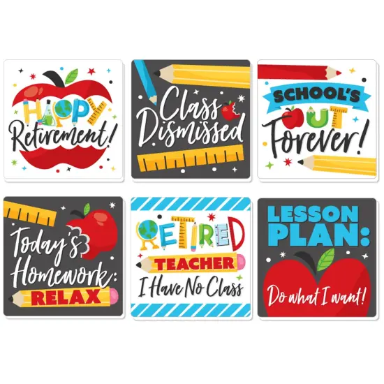 Big Dot of Happiness Teacher Retirement - Funny Happy Retirement Party Decorations - Drink Coasters - Set of 6 {1}