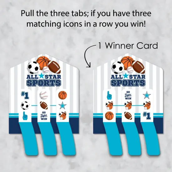 Big Dot of Happiness Go, Fight, Win - Sports - Baby Shower or Birthday Party Game Pickle Cards - Pull Tabs 3-in-a-Row - Set of 12 {4}