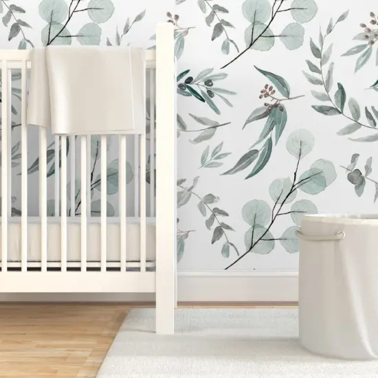 Pre-Pasted Wallpaper 2FT Wide Painted Eucalyptus Australian Flora Botanical Garden Watercolor Nature Leaf Custom Pre-pasted Wallpaper by Spoonflower {7}