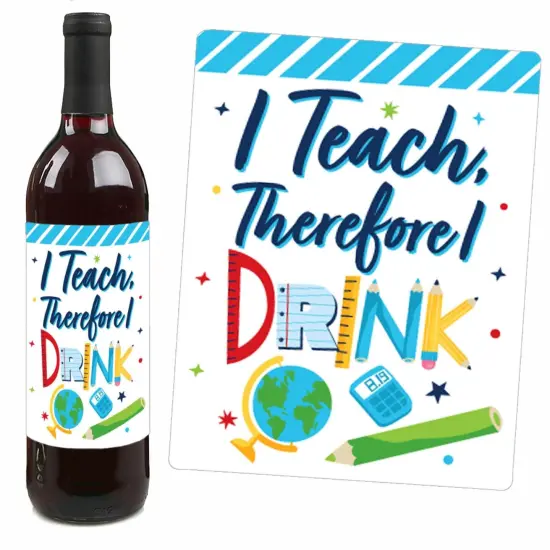 Big Dot of Happiness Thank You Teachers - Teacher Appreciation Christmas Gifts Decorations for Women and Men - Wine Bottle Label Stickers - Set of 4 {4}