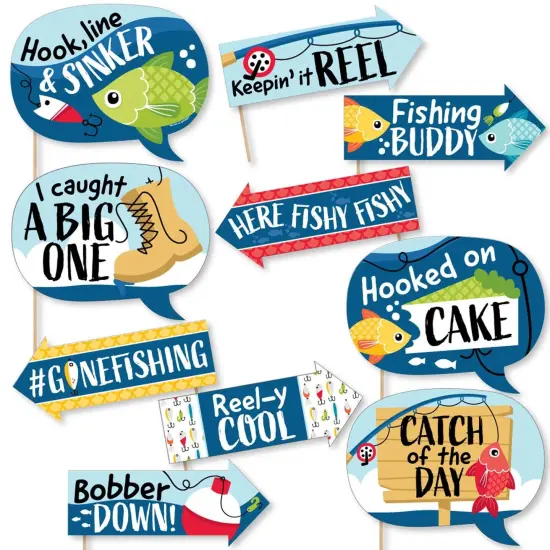 Big Dot of Happiness Funny Let's Go Fishing - Fish Themed Birthday Party or Baby Shower Photo Booth Props Kit - 10 Piece {1}