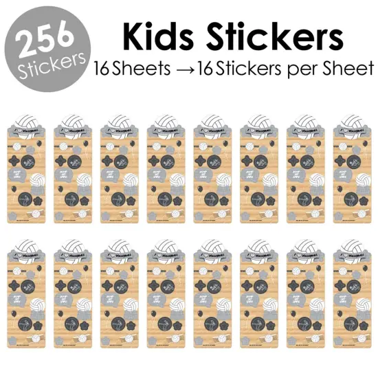 Big Dot of Happiness Bump, Set, Spike - Volleyball - Birthday Party Favor Kids Stickers - 16 Sheets - 256 Stickers {3}